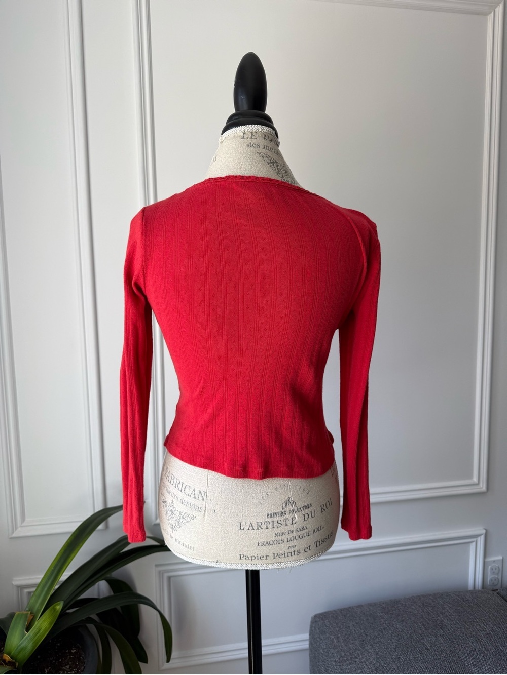 Truth by Republic Red Long-Sleeve Button-Front Ribbed Top - Picture 3 of 6
